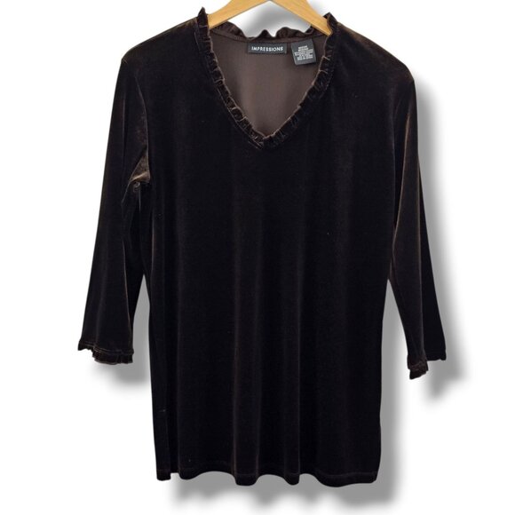 Impressions Velvet Top Y2K Brown Size M Ruffle Vamp Goth Whimsigoth Romantic 90s - Picture 1 of 9